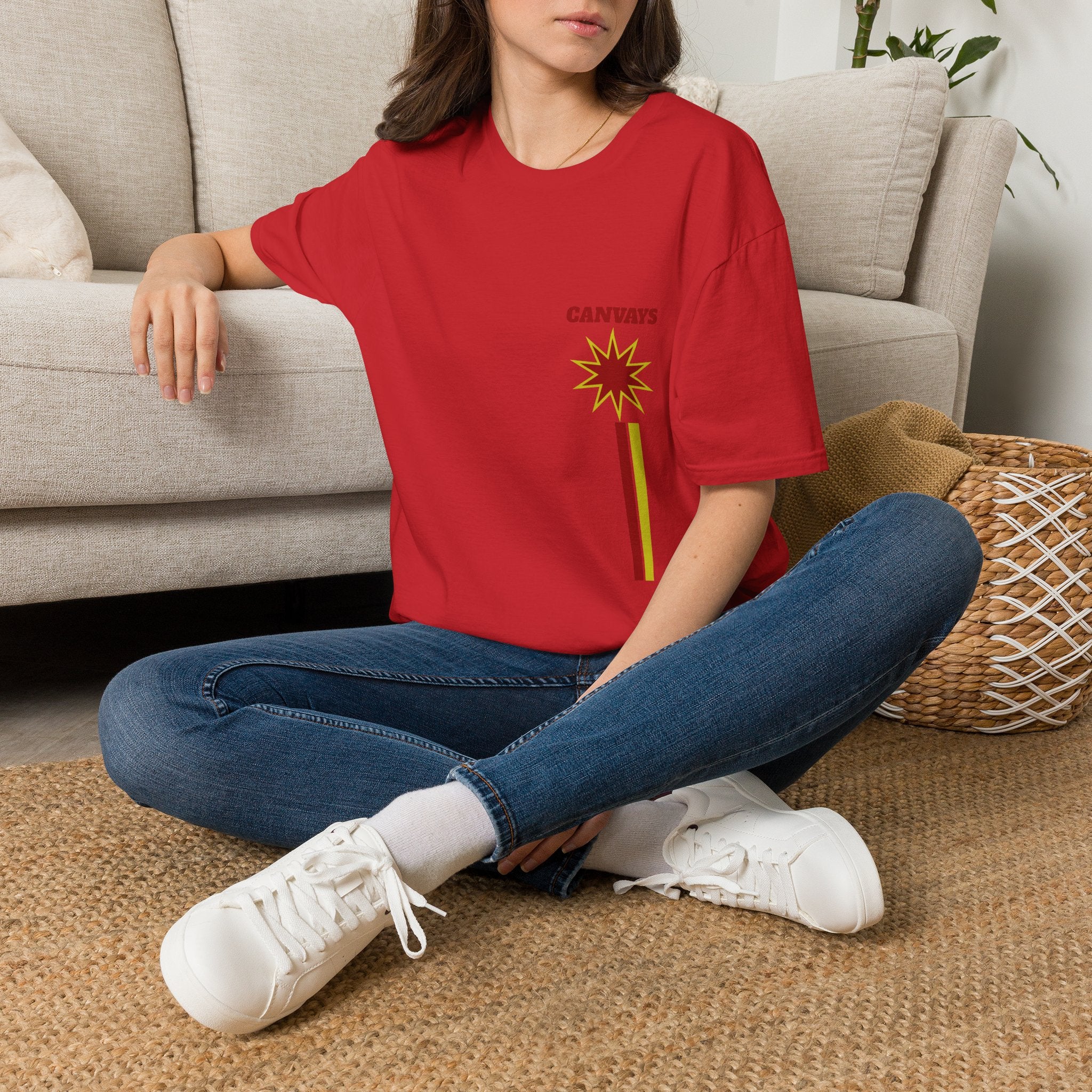 Heart Graphic T-Shirt — Retro Red & Lime Layered Heart Tee