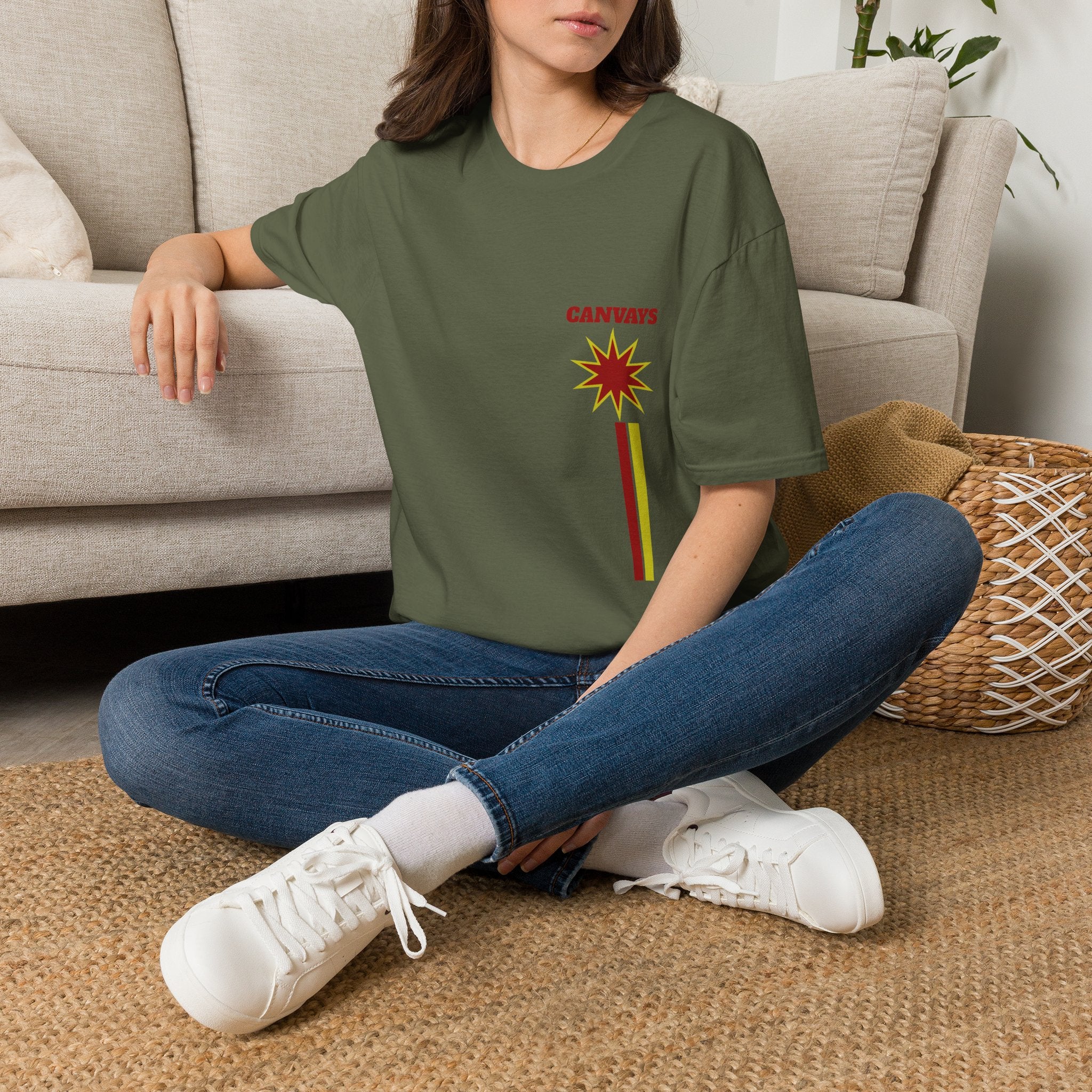 Heart Graphic T-Shirt — Retro Red & Lime Layered Heart Tee