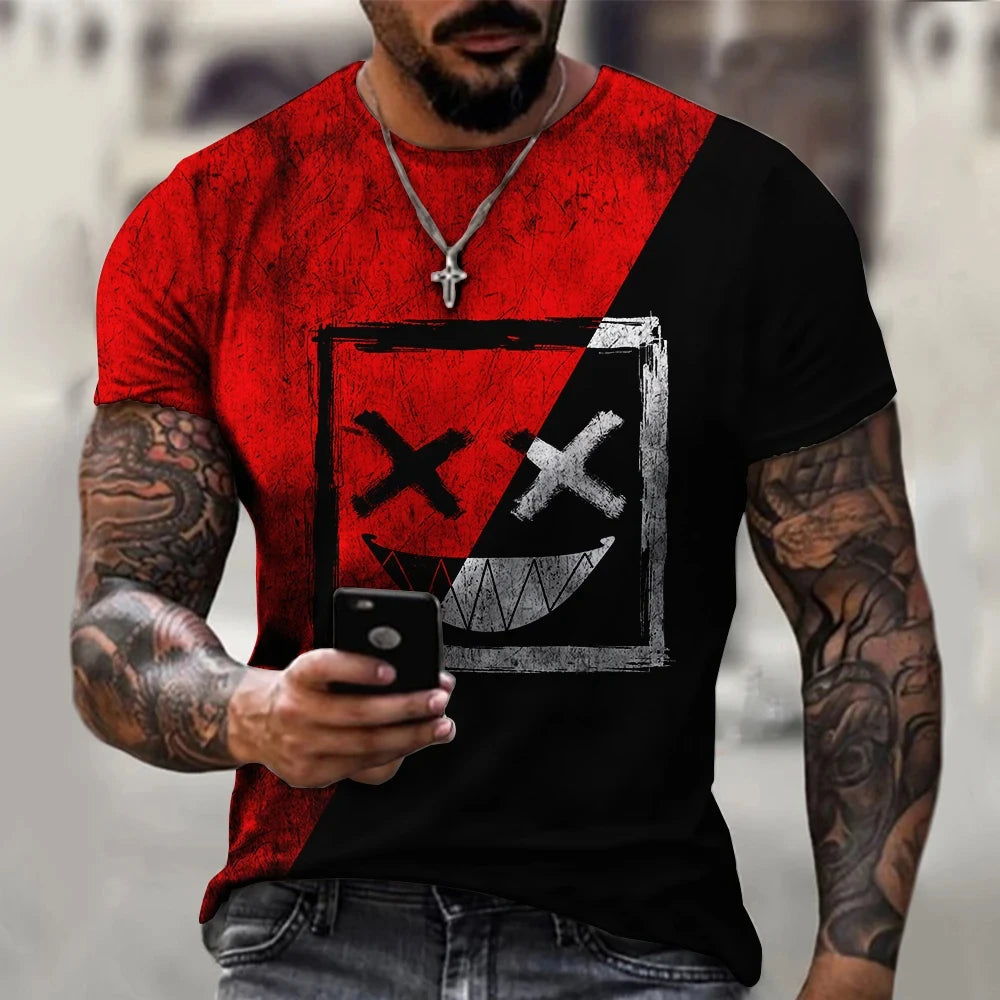 2024 New Oversized T Shirt For Men Casual Short Sleeve Hip Hop Smiling Face Print Plus Size Tee Shirt Pullover Mens T-shirt Top