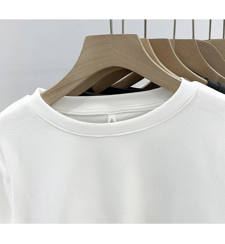 Camiseta básica de cuello redondo para mujer 2026 Otoño Invierno Nuevo Estilo Color Puro Ajuste Delicado Ropa Interior Forro Polar Grueso Manga Larga