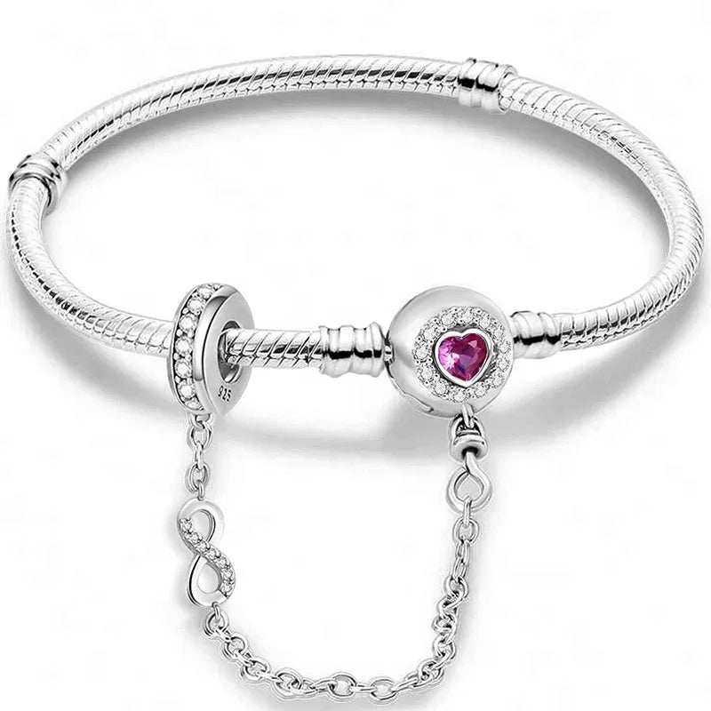 925 Sterling Silver Zircon Sweet Love Heart Bracelet DIY Bead Making Fit Original Bracelets Fine Jewelry Gift