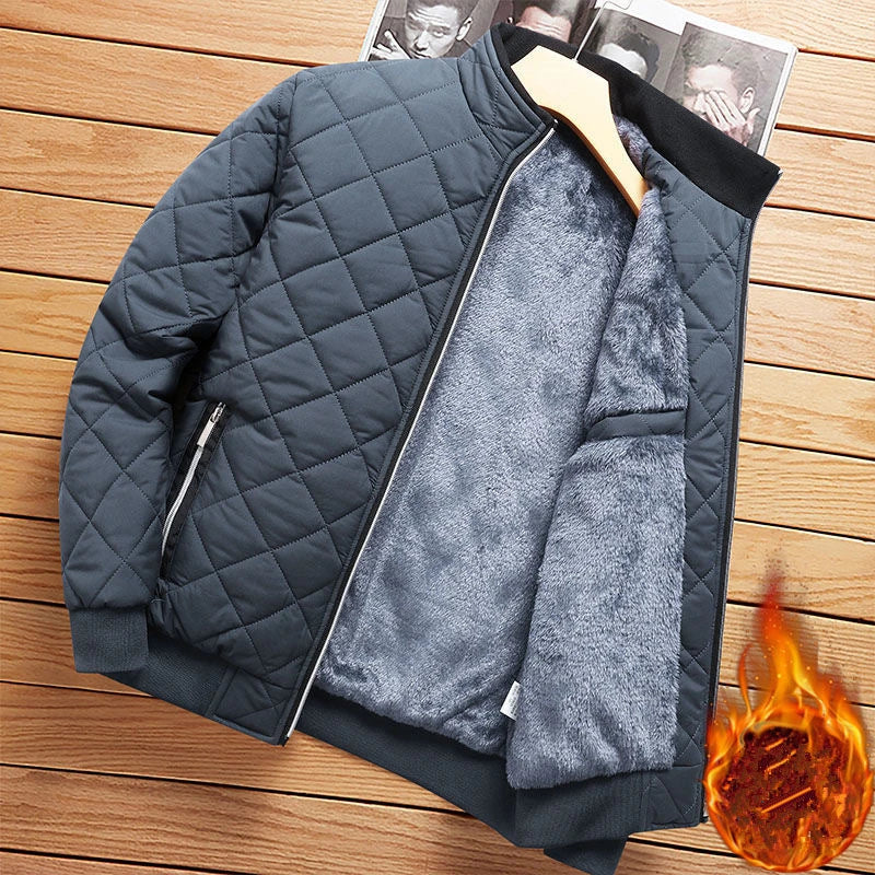 Chaqueta Bomber de Otoño e Invierno para Hombre con Patrón de Diamante, Forro de Felpa, Chaqueta Casual para Hombre, Ropa de Moda 2023, Abrigo de Ajuste Delgado, Nuevo