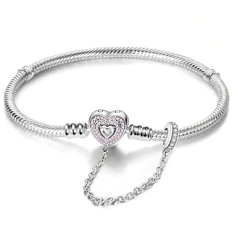 925 Sterling Silver Zircon Sweet Love Heart Bracelet DIY Bead Making Fit Original Bracelets Fine Jewelry Gift
