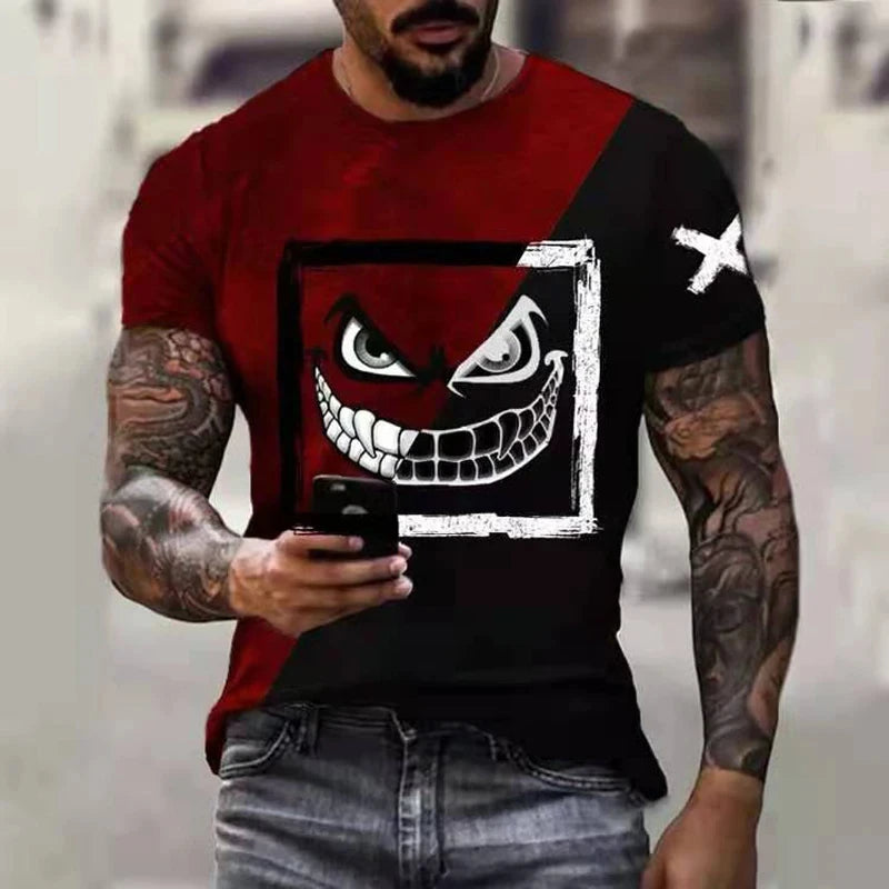 2024 New Oversized T Shirt For Men Casual Short Sleeve Hip Hop Smiling Face Print Plus Size Tee Shirt Pullover Mens T-shirt Top