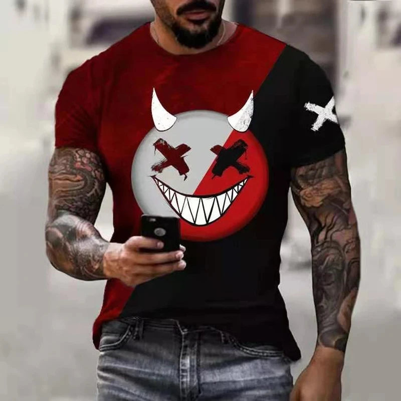 2024 New Oversized T Shirt For Men Casual Short Sleeve Hip Hop Smiling Face Print Plus Size Tee Shirt Pullover Mens T-shirt Top