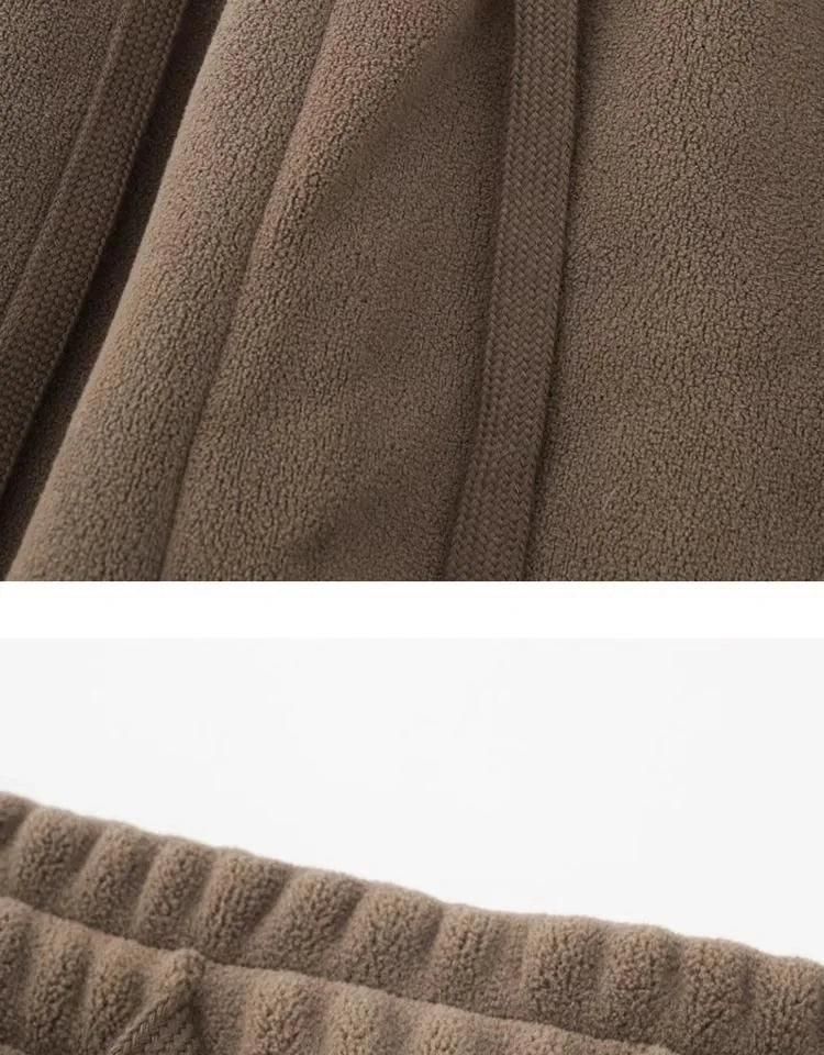 Pantalones para hombres con forro de felpa, para invierno, gruesos, duraderos, con puños, moda juvenil, ajuste suelto, talle medio-alto, pantalones largos