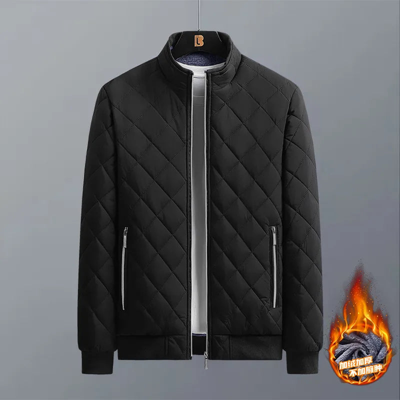Chaqueta Bomber de Otoño e Invierno para Hombre con Patrón de Diamante, Forro de Felpa, Chaqueta Casual para Hombre, Ropa de Moda 2023, Abrigo de Ajuste Delgado, Nuevo