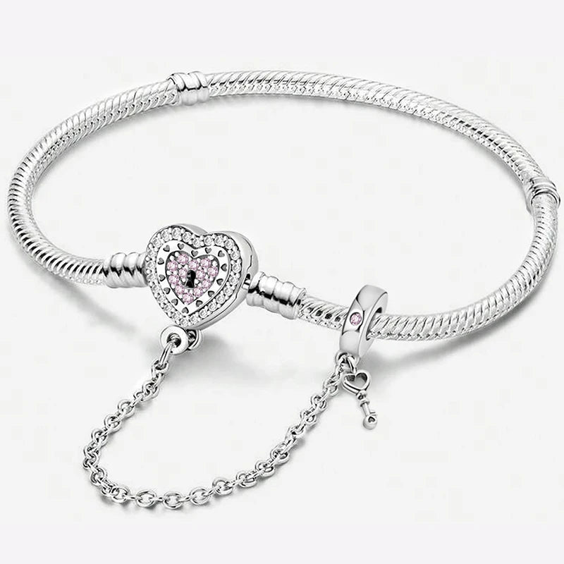 925 Sterling Silver Zircon Sweet Love Heart Bracelet DIY Bead Making Fit Original Bracelets Fine Jewelry Gift