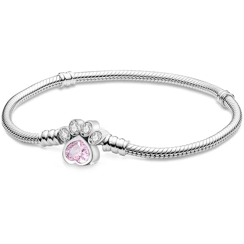 925 Sterling Silver Zircon Sweet Love Heart Bracelet DIY Bead Making Fit Original Bracelets Fine Jewelry Gift