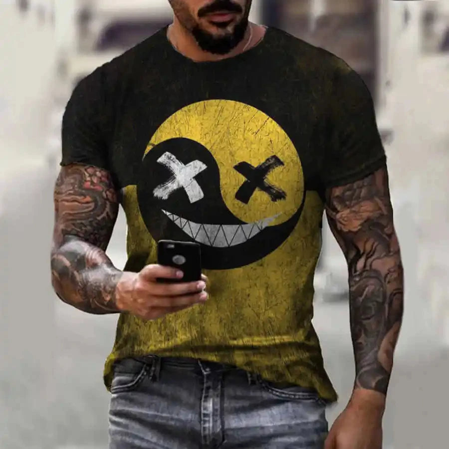 2024 New Oversized T Shirt For Men Casual Short Sleeve Hip Hop Smiling Face Print Plus Size Tee Shirt Pullover Mens T-shirt Top