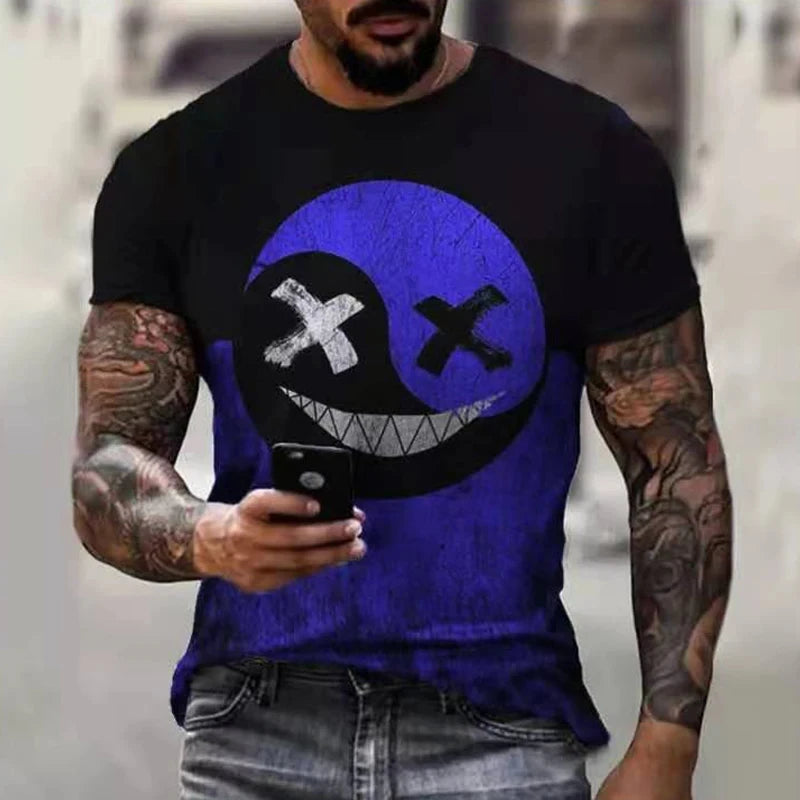 2024 New Oversized T Shirt For Men Casual Short Sleeve Hip Hop Smiling Face Print Plus Size Tee Shirt Pullover Mens T-shirt Top