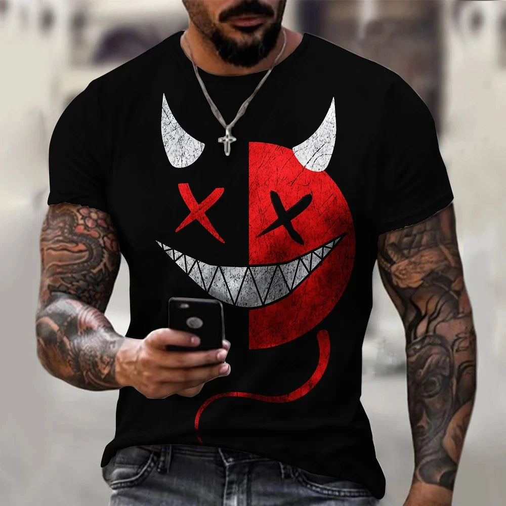 2024 New Oversized T Shirt For Men Casual Short Sleeve Hip Hop Smiling Face Print Plus Size Tee Shirt Pullover Mens T-shirt Top