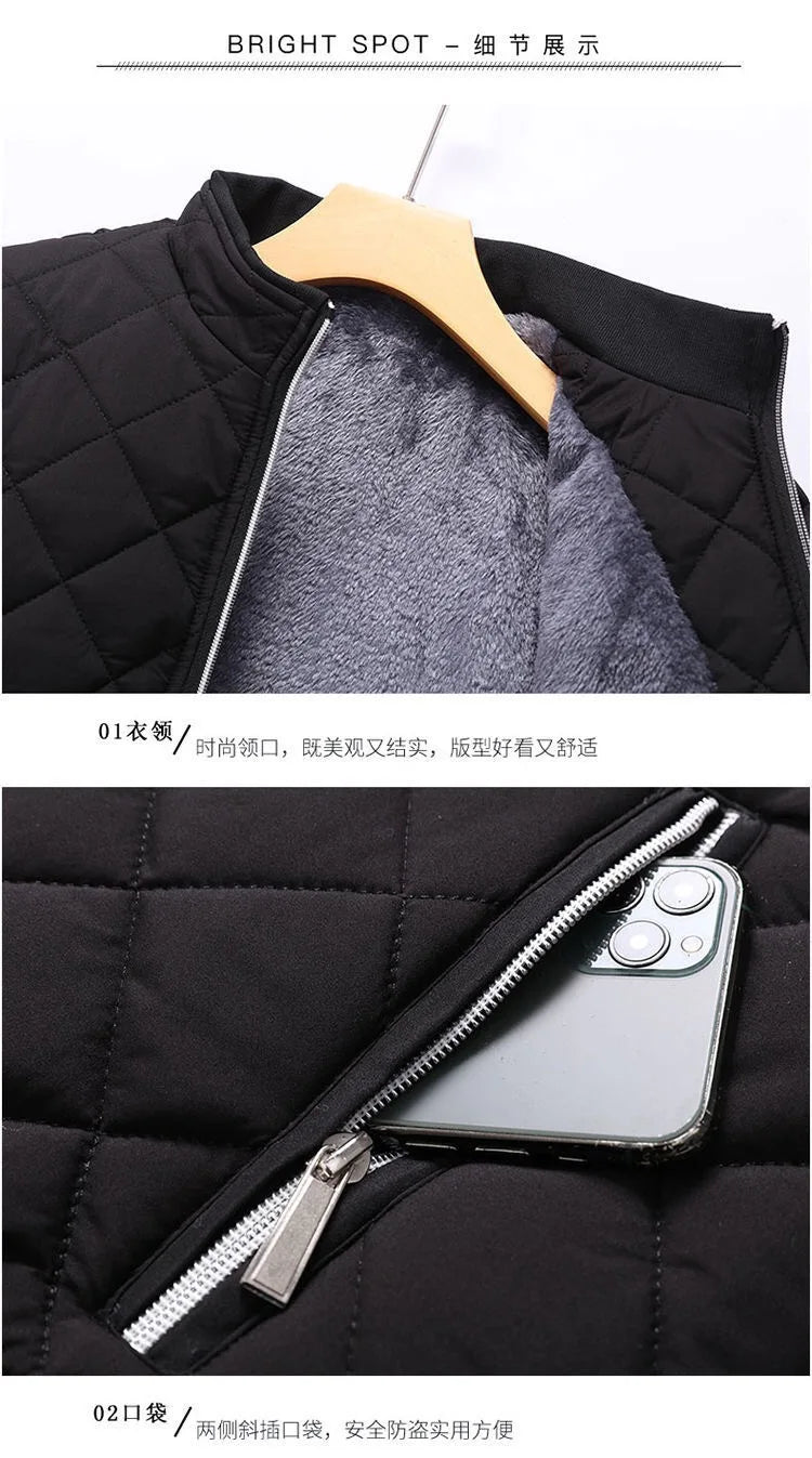 Chaqueta Bomber de Otoño e Invierno para Hombre con Patrón de Diamante, Forro de Felpa, Chaqueta Casual para Hombre, Ropa de Moda 2023, Abrigo de Ajuste Delgado, Nuevo