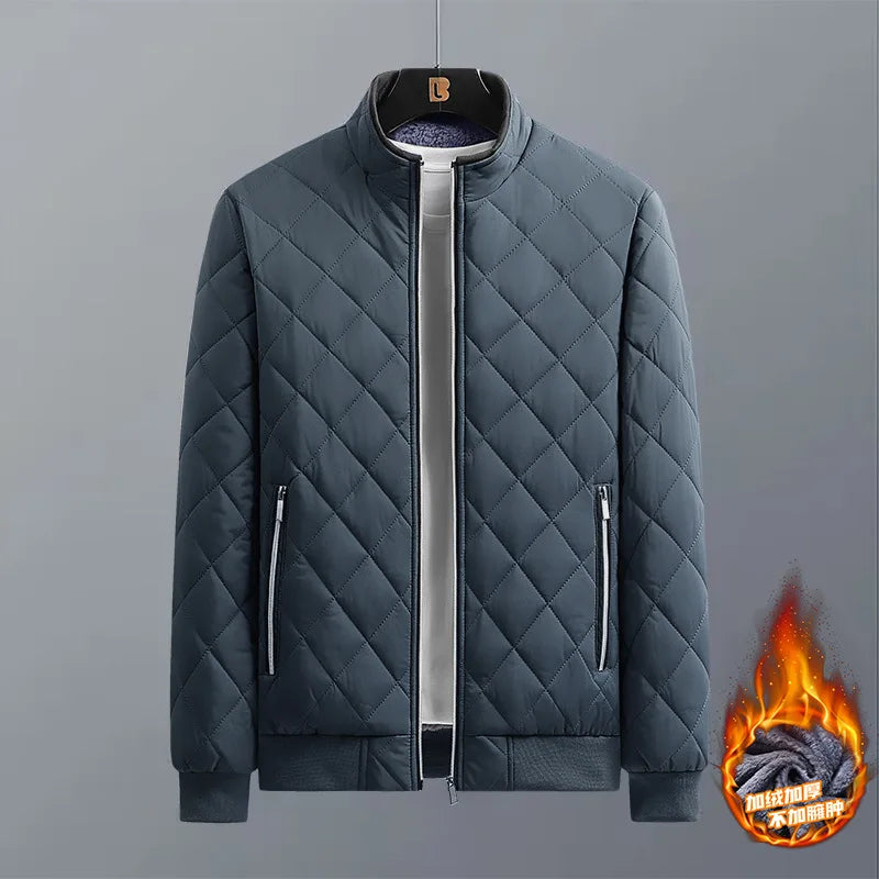 Chaqueta Bomber de Otoño e Invierno para Hombre con Patrón de Diamante, Forro de Felpa, Chaqueta Casual para Hombre, Ropa de Moda 2023, Abrigo de Ajuste Delgado, Nuevo