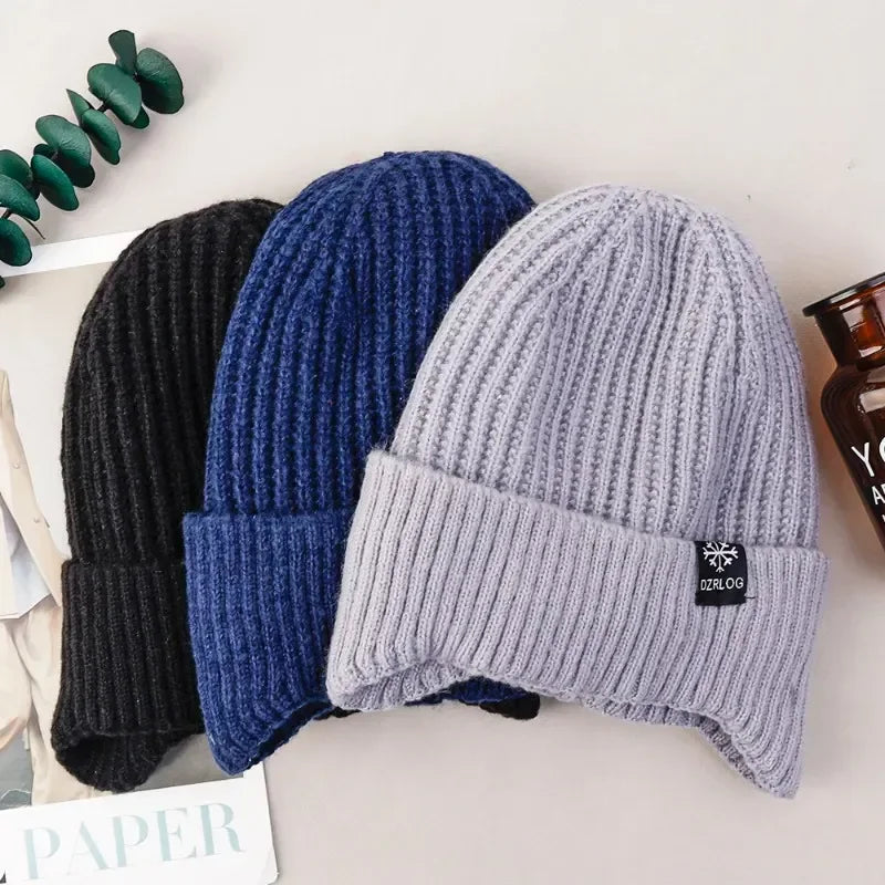 Outdoor Men Winter Knitted Hat with Velvet Warm Ear Hood Integrated Hat Outdoor Sports Bicycle Skiing Running Cold Cap