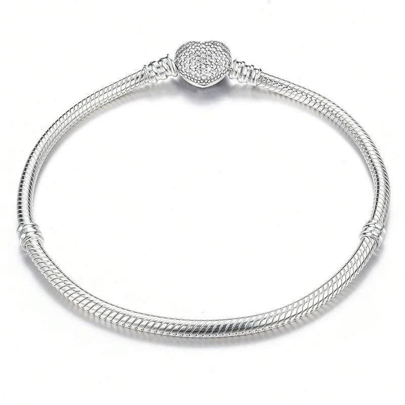 925 Sterling Silver Zircon Sweet Love Heart Bracelet DIY Bead Making Fit Original Bracelets Fine Jewelry Gift