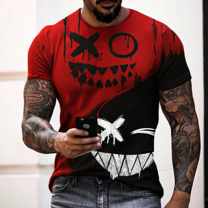 2024 New Oversized T Shirt For Men Casual Short Sleeve Hip Hop Smiling Face Print Plus Size Tee Shirt Pullover Mens T-shirt Top