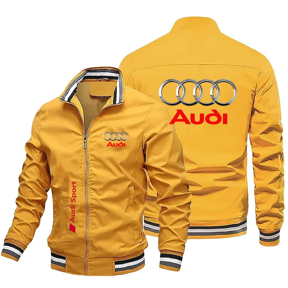 2026 AUDI Chaqueta con cremallera de primavera y otoño, chaqueta deportiva informal con bolsillo lateral para jóvenes,