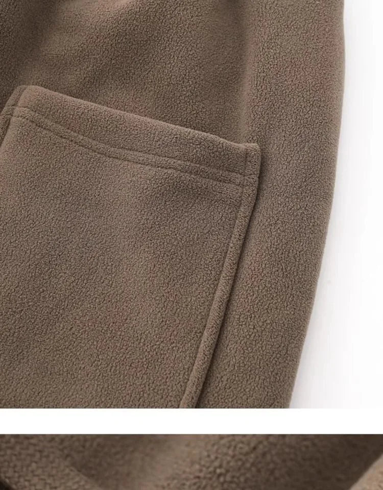 Pantalones para hombres con forro de felpa, para invierno, gruesos, duraderos, con puños, moda juvenil, ajuste suelto, talle medio-alto, pantalones largos