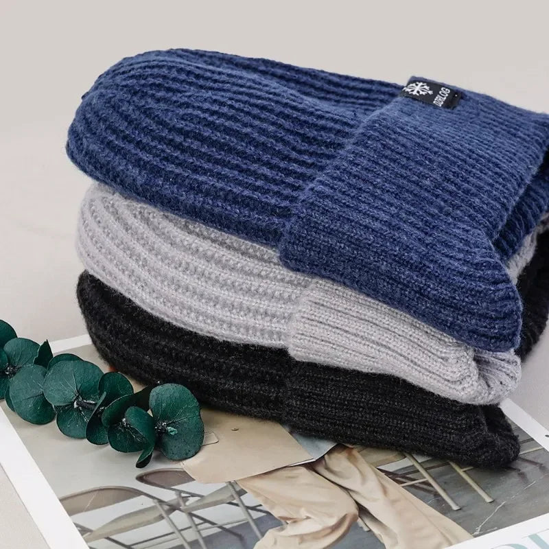 Outdoor Men Winter Knitted Hat with Velvet Warm Ear Hood Integrated Hat Outdoor Sports Bicycle Skiing Running Cold Cap