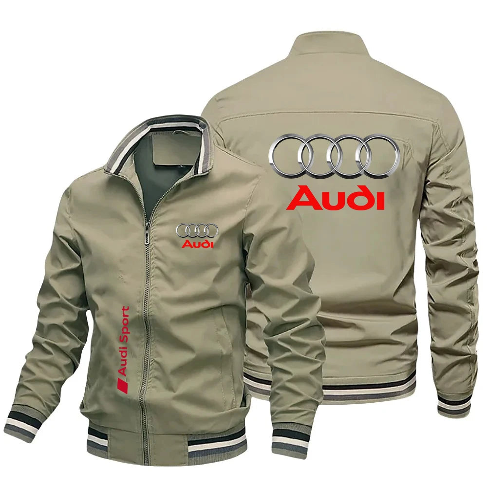 2026 AUDI Chaqueta con cremallera de primavera y otoño, chaqueta deportiva informal con bolsillo lateral para jóvenes,