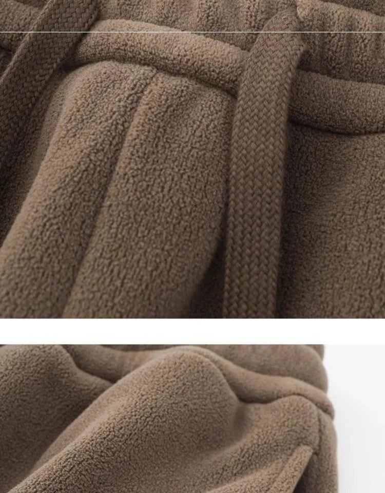 Pantalones para hombres con forro de felpa, para invierno, gruesos, duraderos, con puños, moda juvenil, ajuste suelto, talle medio-alto, pantalones largos