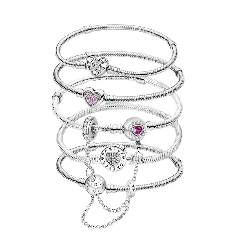 925 Sterling Silver Zircon Sweet Love Heart Bracelet DIY Bead Making Fit Original Bracelets Fine Jewelry Gift