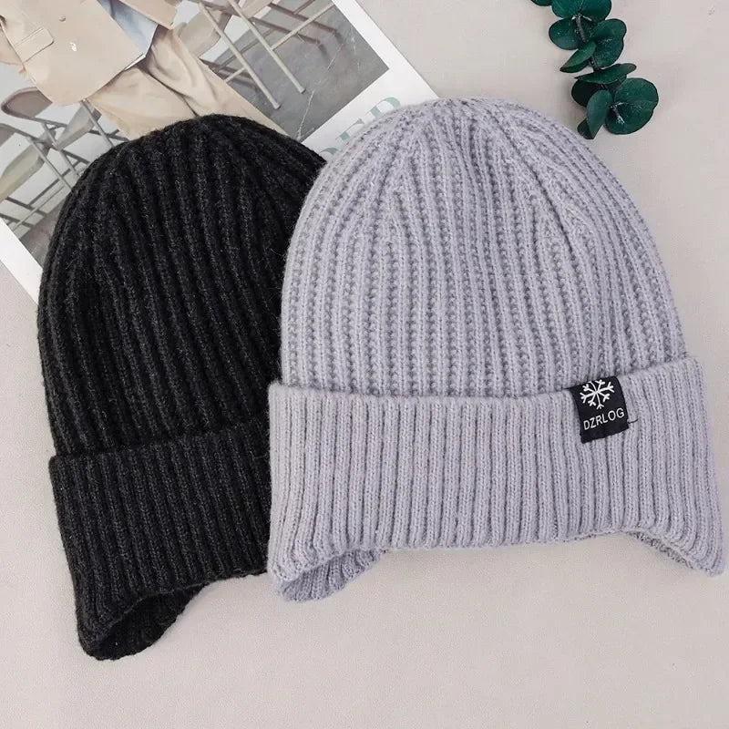 Outdoor Men Winter Knitted Hat with Velvet Warm Ear Hood Integrated Hat Outdoor Sports Bicycle Skiing Running Cold Cap