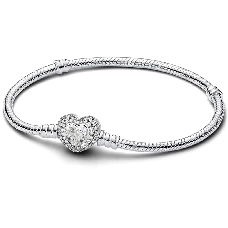 925 Sterling Silver Zircon Sweet Love Heart Bracelet DIY Bead Making Fit Original Bracelets Fine Jewelry Gift
