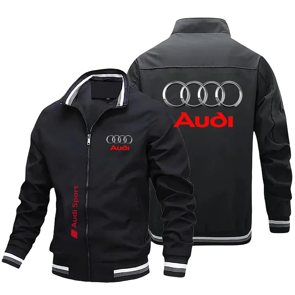 2026 AUDI Chaqueta con cremallera de primavera y otoño, chaqueta deportiva informal con bolsillo lateral para jóvenes,