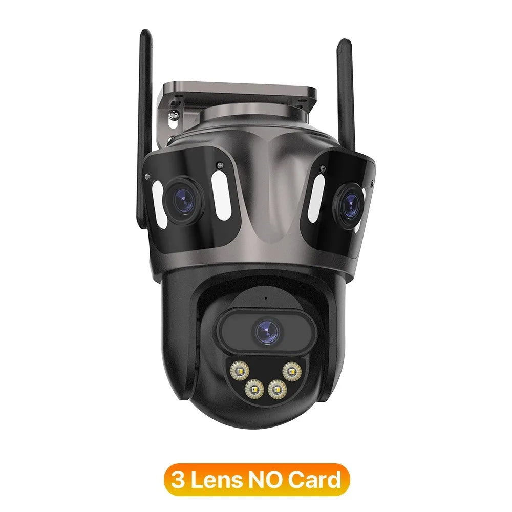 Three Screen WIFI IP Camera Outdoor 4K Dual Lens PTZ Camera Ai Human Detection IP66 Waterproof CCTV Video Security Camera iCsee