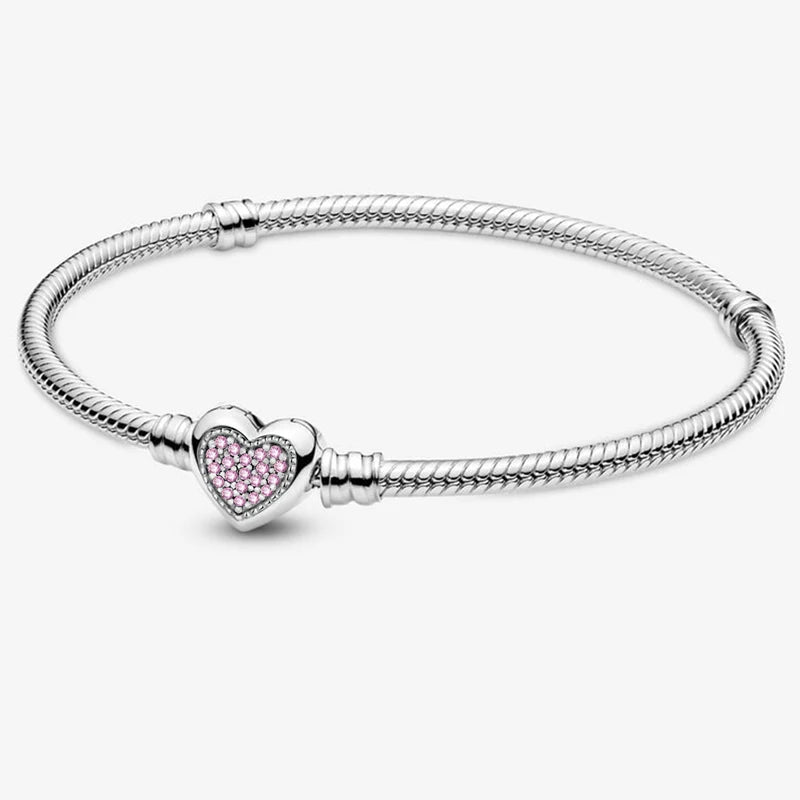 925 Sterling Silver Zircon Sweet Love Heart Bracelet DIY Bead Making Fit Original Bracelets Fine Jewelry Gift