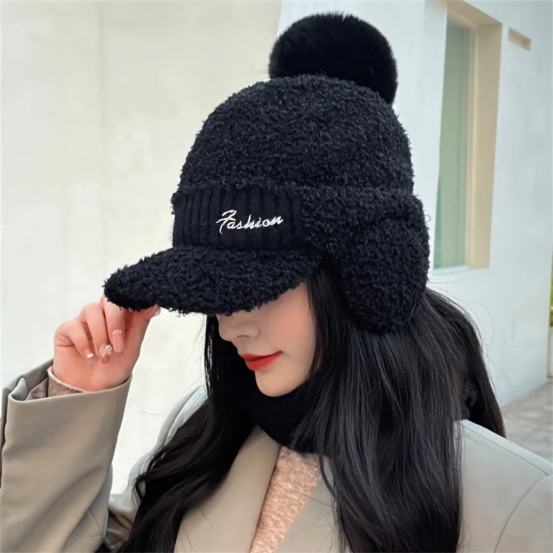 Fashion Women Winter Fur Warm Windproof Hat Lei Feng Cap Fur Ear Flap Cap Buckle Warm And Thick Ear Protection Outdoor Headwear