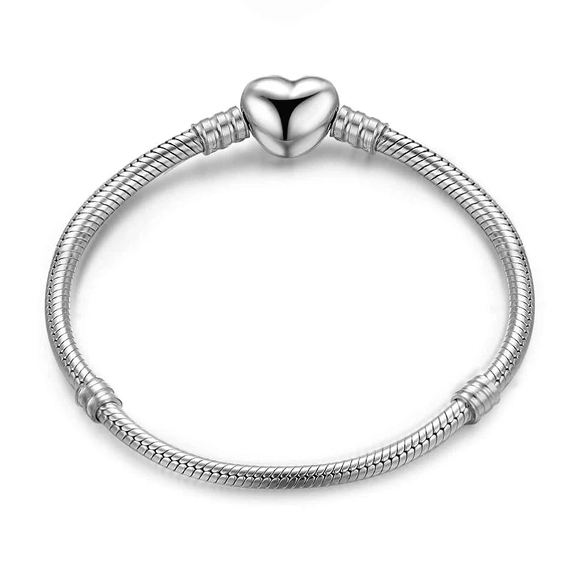 925 Sterling Silver Zircon Sweet Love Heart Bracelet DIY Bead Making Fit Original Bracelets Fine Jewelry Gift