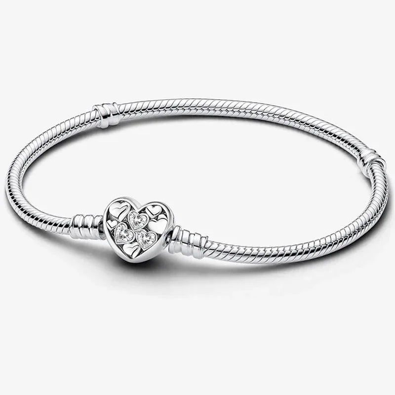 925 Sterling Silver Zircon Sweet Love Heart Bracelet DIY Bead Making Fit Original Bracelets Fine Jewelry Gift