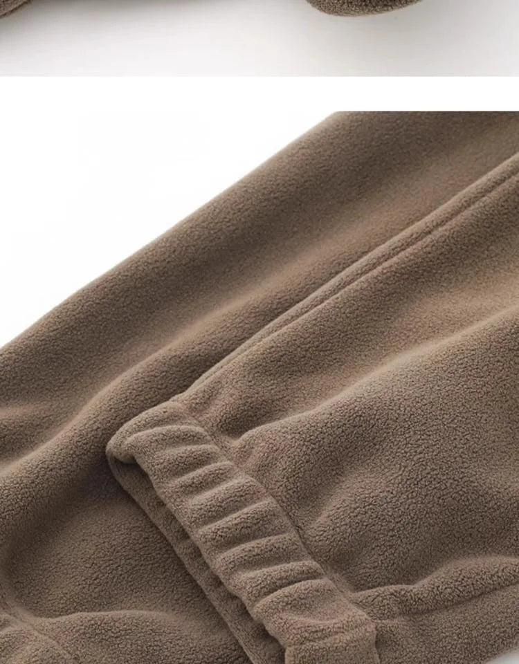 Pantalones para hombres con forro de felpa, para invierno, gruesos, duraderos, con puños, moda juvenil, ajuste suelto, talle medio-alto, pantalones largos