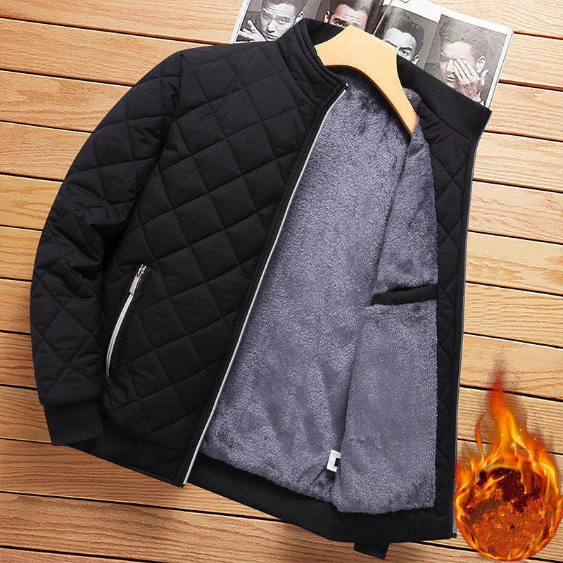 Chaqueta Bomber de Otoño e Invierno para Hombre con Patrón de Diamante, Forro de Felpa, Chaqueta Casual para Hombre, Ropa de Moda 2023, Abrigo de Ajuste Delgado, Nuevo