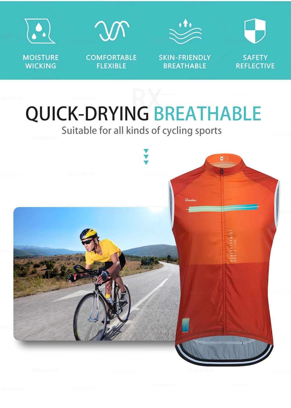 Men Raudax Sleeveless Cycling Vest Mesh Ciclismo Lets Gobik Undershirt Jersey Windproof Cycling Clothing Gilet Motorcycle Vest
