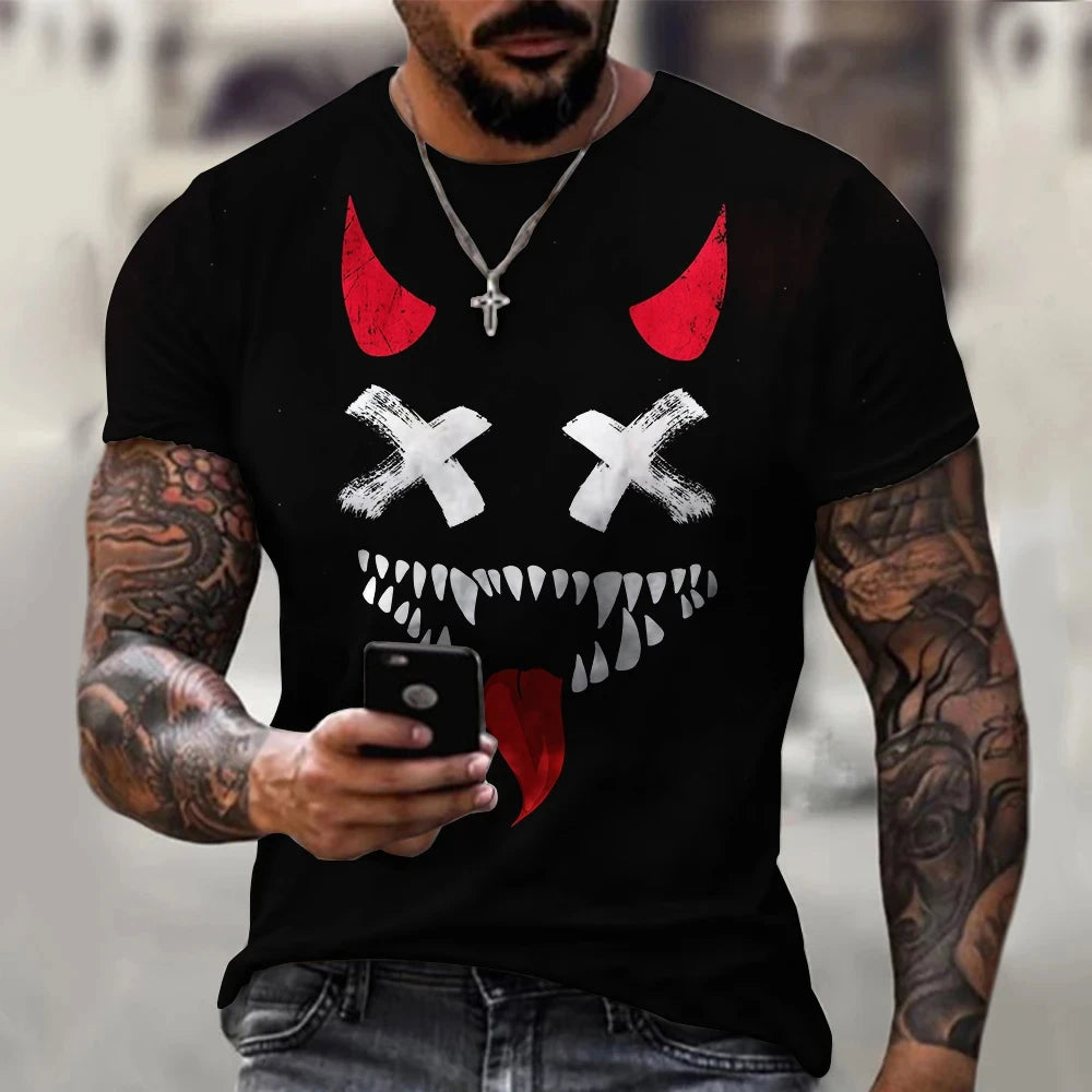 2024 New Oversized T Shirt For Men Casual Short Sleeve Hip Hop Smiling Face Print Plus Size Tee Shirt Pullover Mens T-shirt Top