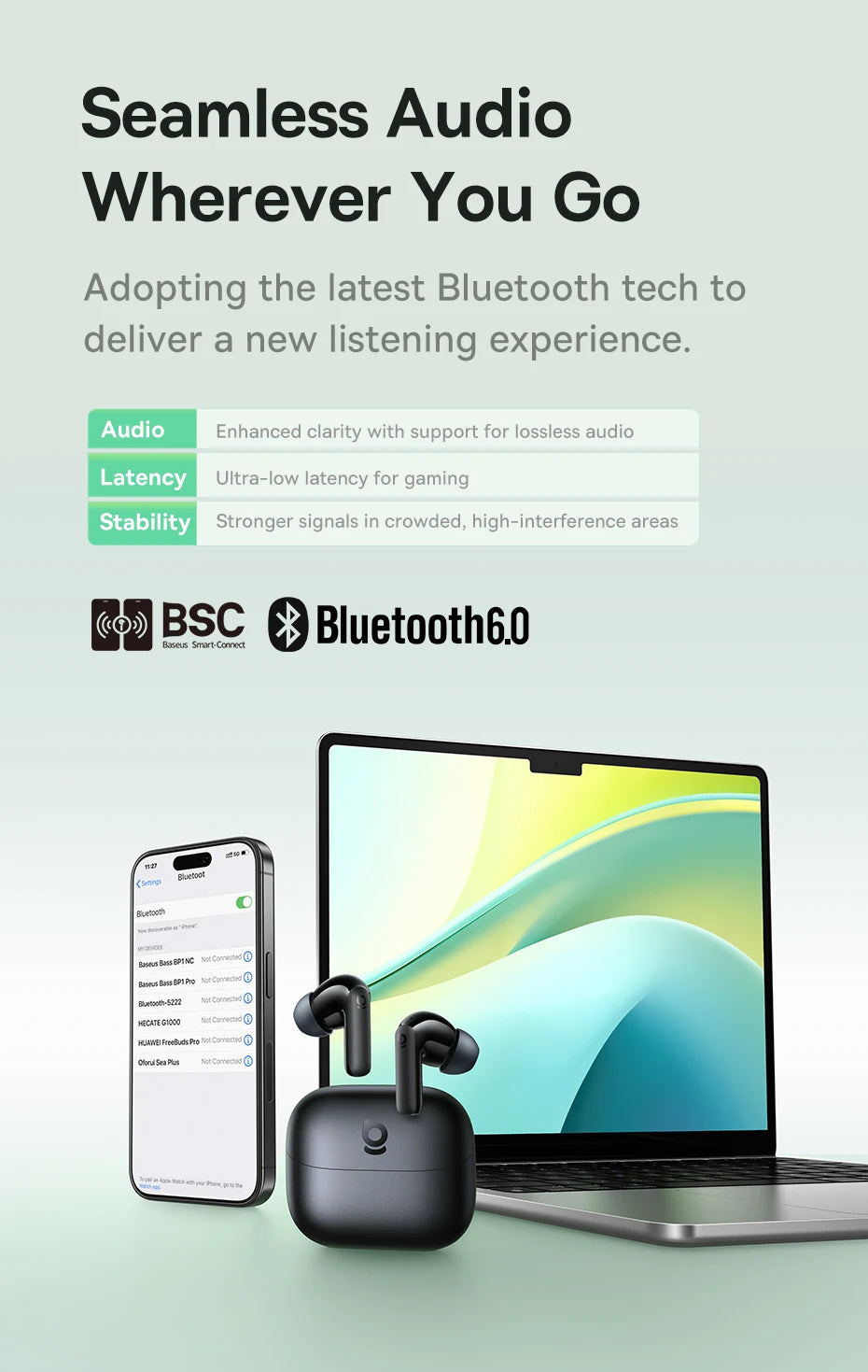 Baseus Bass EP10/BP1 NC -43dB Noise Cancelling ANC True Wireless Earbuds Bluetooth 6.0 In-Ear Wireless Earphones 4-Mics Ear buds