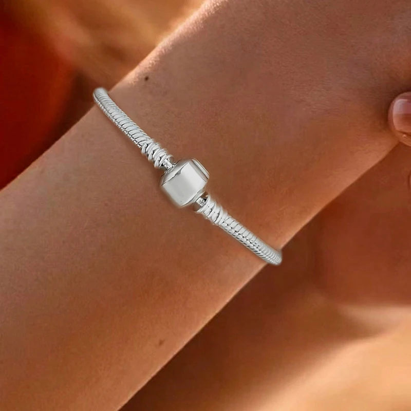 925 Sterling Silver Zircon Sweet Love Heart Bracelet DIY Bead Making Fit Original Bracelets Fine Jewelry Gift