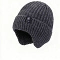 Outdoor Men Winter Knitted Hat with Velvet Warm Ear Hood Integrated Hat Outdoor Sports Bicycle Skiing Running Cold Cap