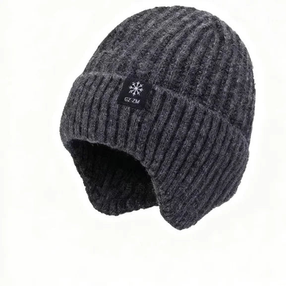 Outdoor Men Winter Knitted Hat with Velvet Warm Ear Hood Integrated Hat Outdoor Sports Bicycle Skiing Running Cold Cap