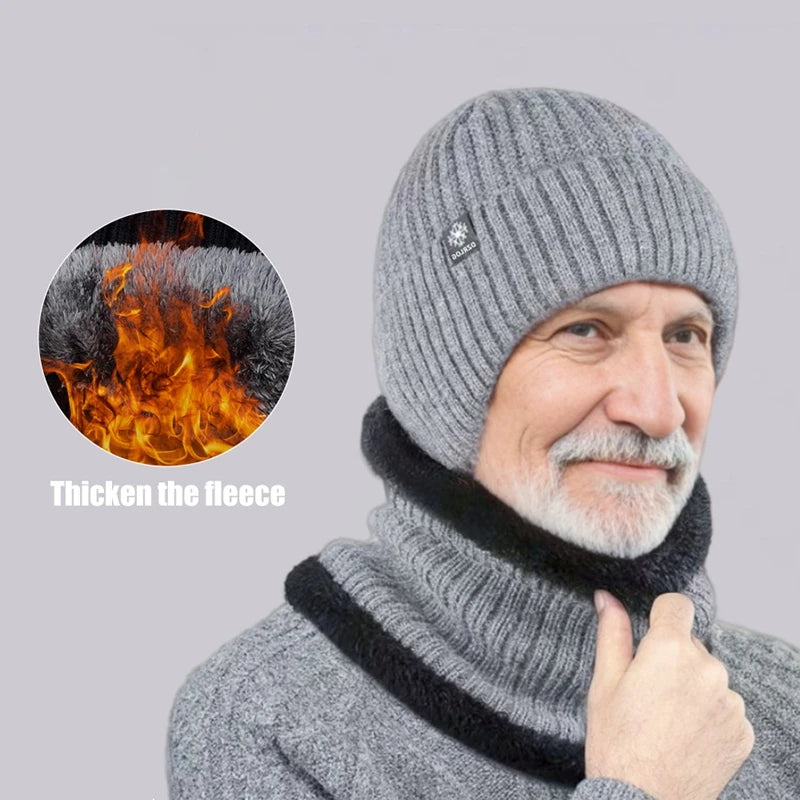 Outdoor Men Winter Knitted Hat with Velvet Warm Ear Hood Integrated Hat Outdoor Sports Bicycle Skiing Running Cold Cap