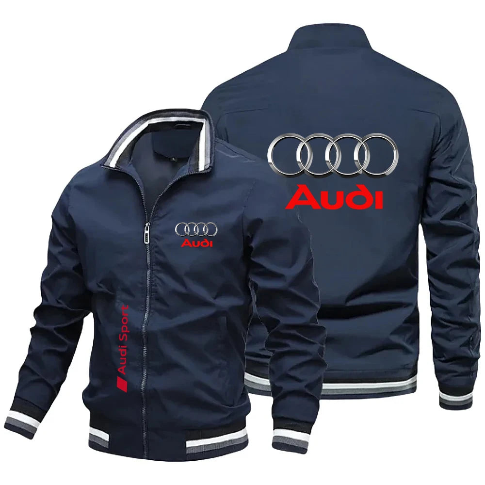 2026 AUDI Chaqueta con cremallera de primavera y otoño, chaqueta deportiva informal con bolsillo lateral para jóvenes,