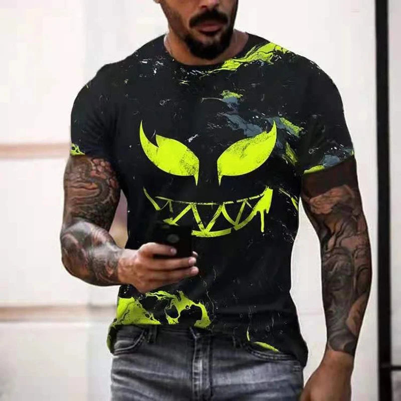 2024 New Oversized T Shirt For Men Casual Short Sleeve Hip Hop Smiling Face Print Plus Size Tee Shirt Pullover Mens T-shirt Top