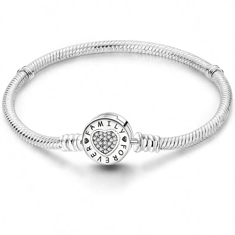 925 Sterling Silver Zircon Sweet Love Heart Bracelet DIY Bead Making Fit Original Bracelets Fine Jewelry Gift