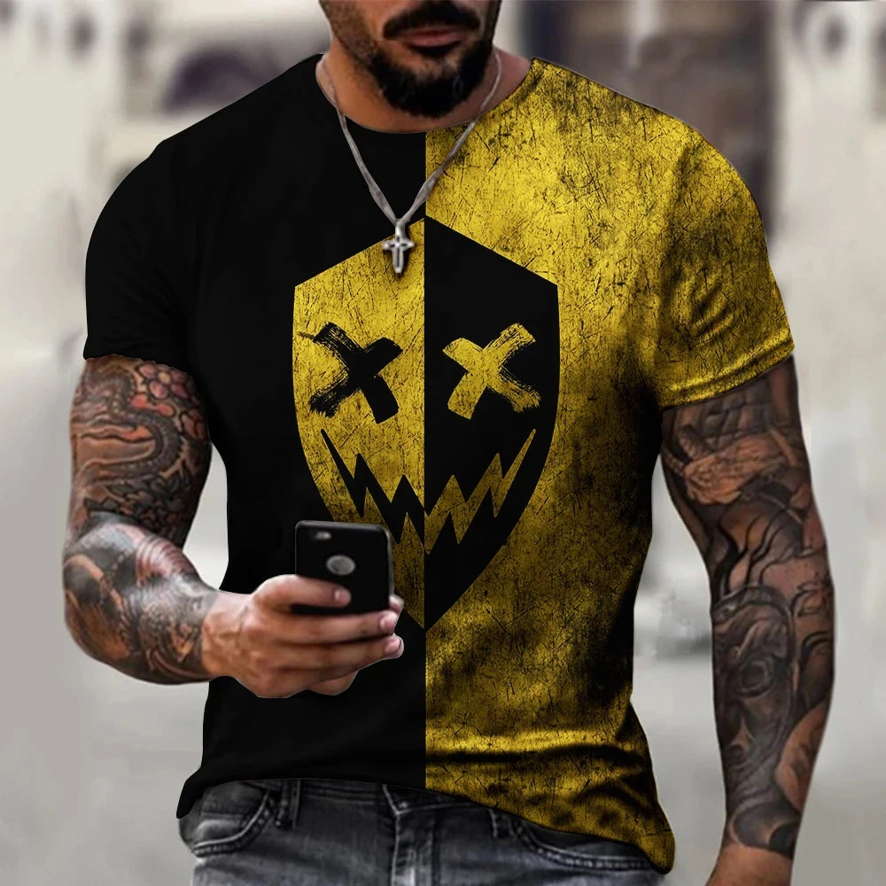 2024 New Oversized T Shirt For Men Casual Short Sleeve Hip Hop Smiling Face Print Plus Size Tee Shirt Pullover Mens T-shirt Top