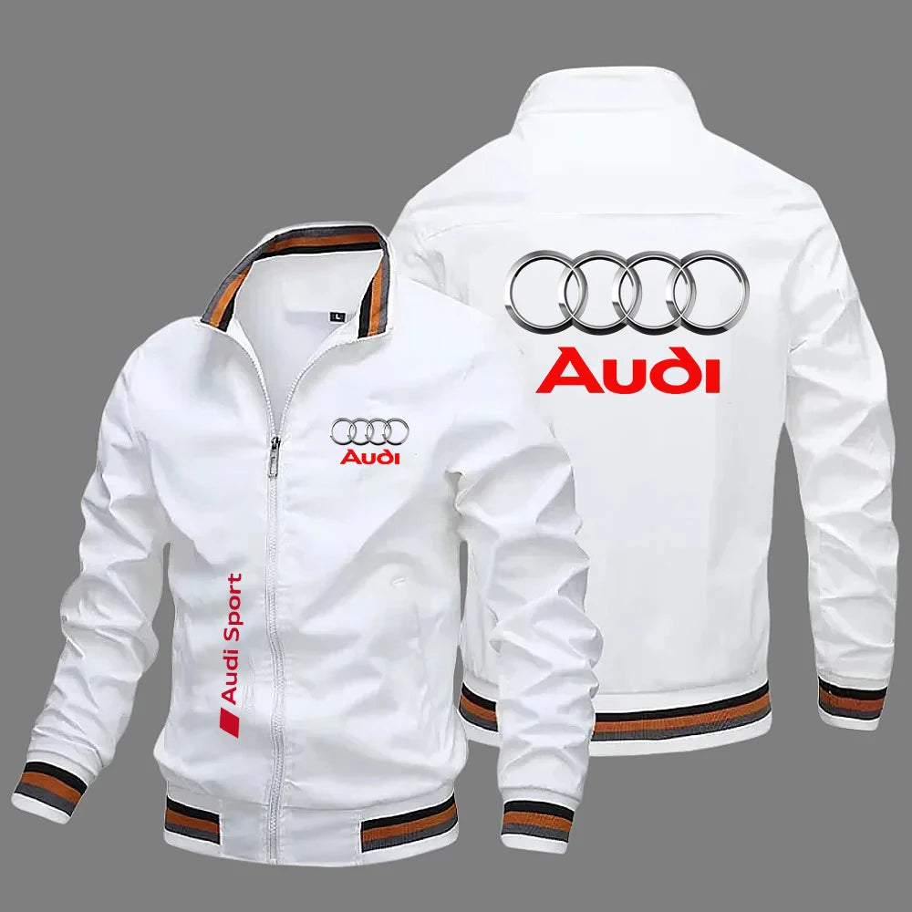 2026 AUDI Chaqueta con cremallera de primavera y otoño, chaqueta deportiva informal con bolsillo lateral para jóvenes,